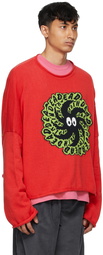 Brain Dead Red Oversized Cropped 'Spit It' Sweater