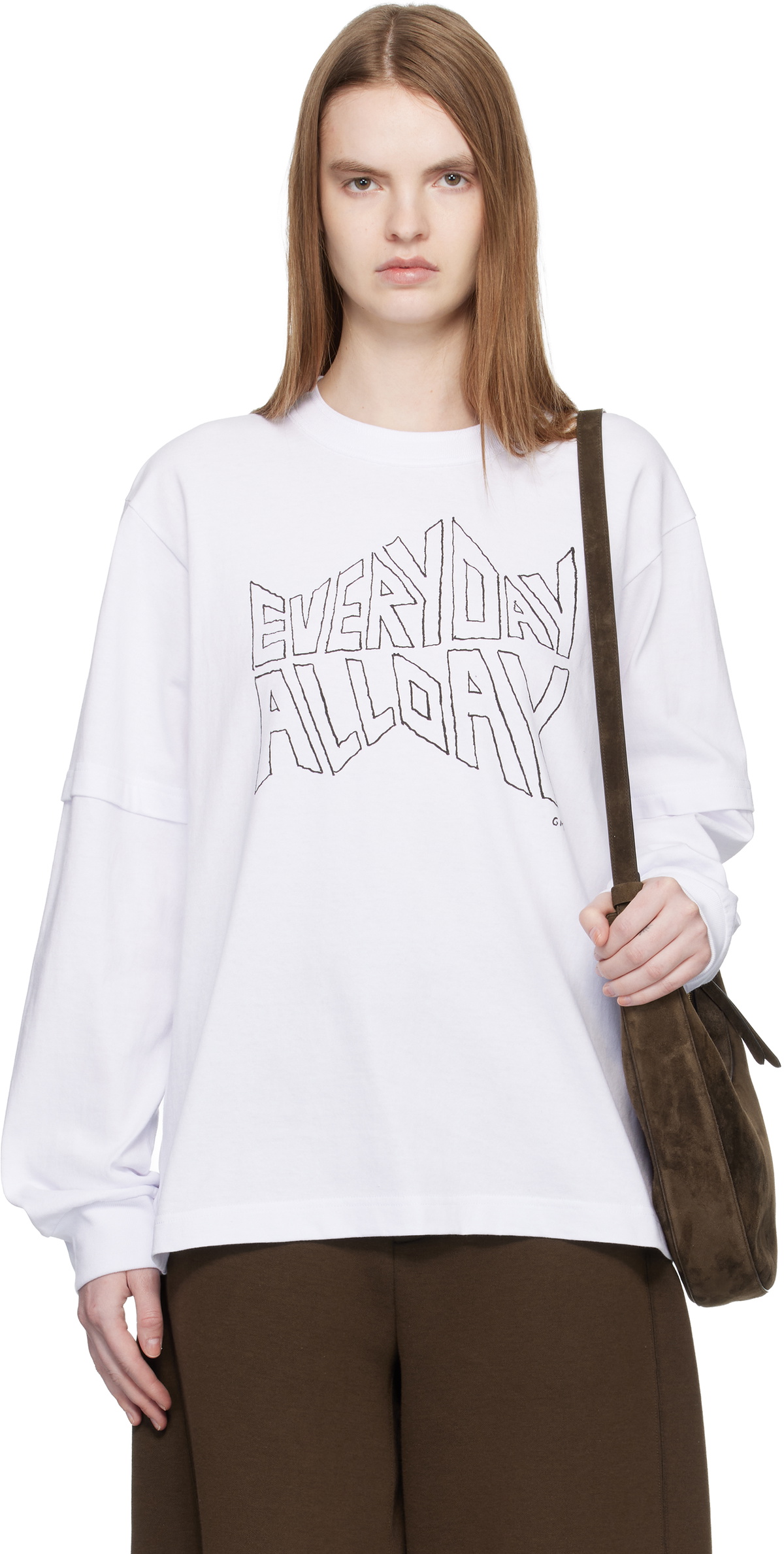 sacai: White 'geoff sacai' Print L/S T-shirt | SSENSE
