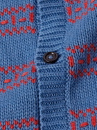 BODE - Meandering Striped Jacquard-Knit Pima Cotton and Merino Wool-Blend Cardigan - Blue
