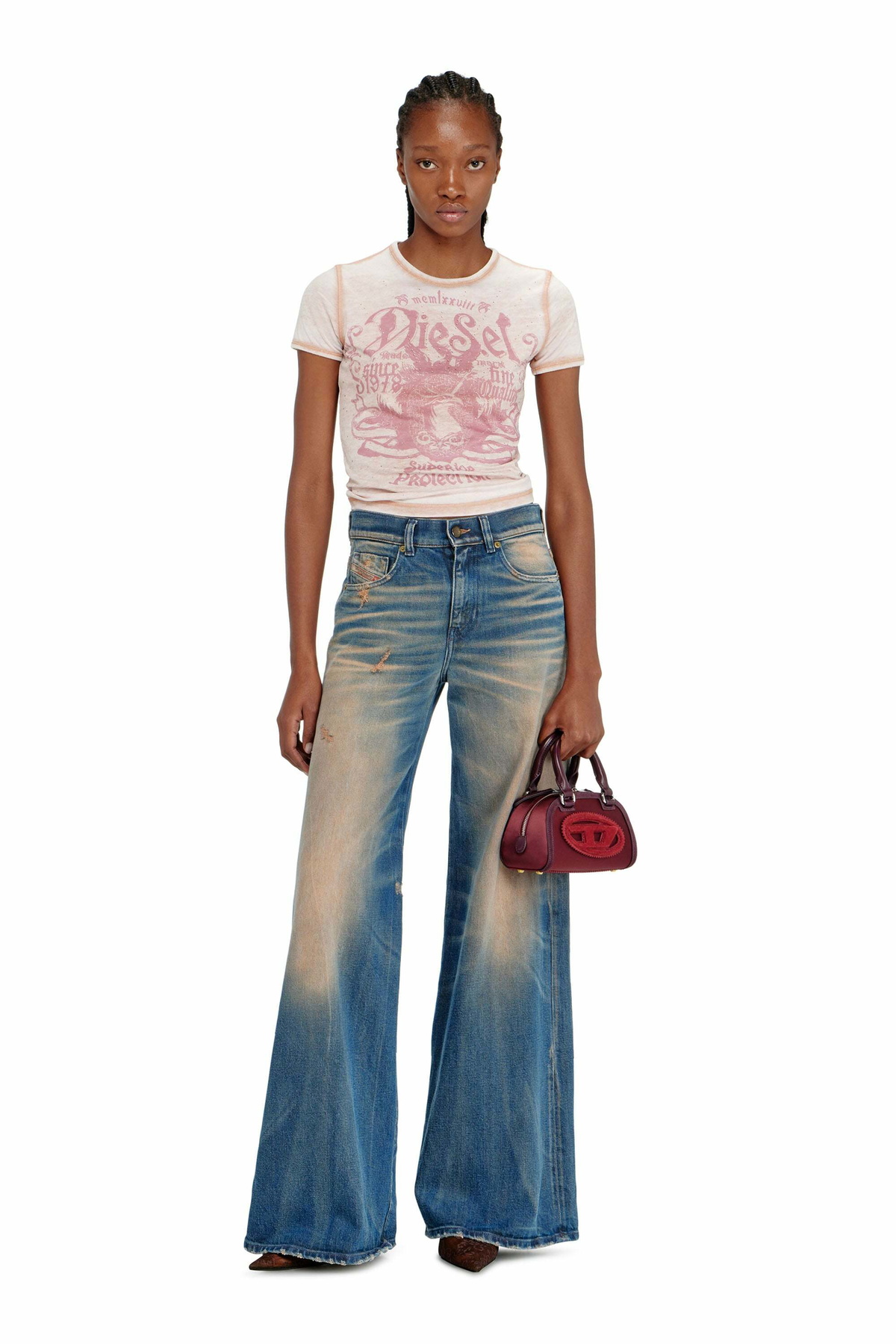 Diesel Slim jersey T-shirt with print and studs - T-Shirts Womens in Pink