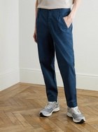 Folk - Assembly Straight-Leg Pleated Cotton-Blend Twill Trousers - Blue