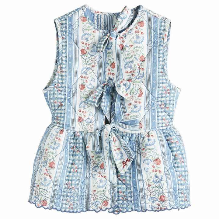 Photo: Damson Madder Women's Catrin Reversible Floral Gilet in Blue
