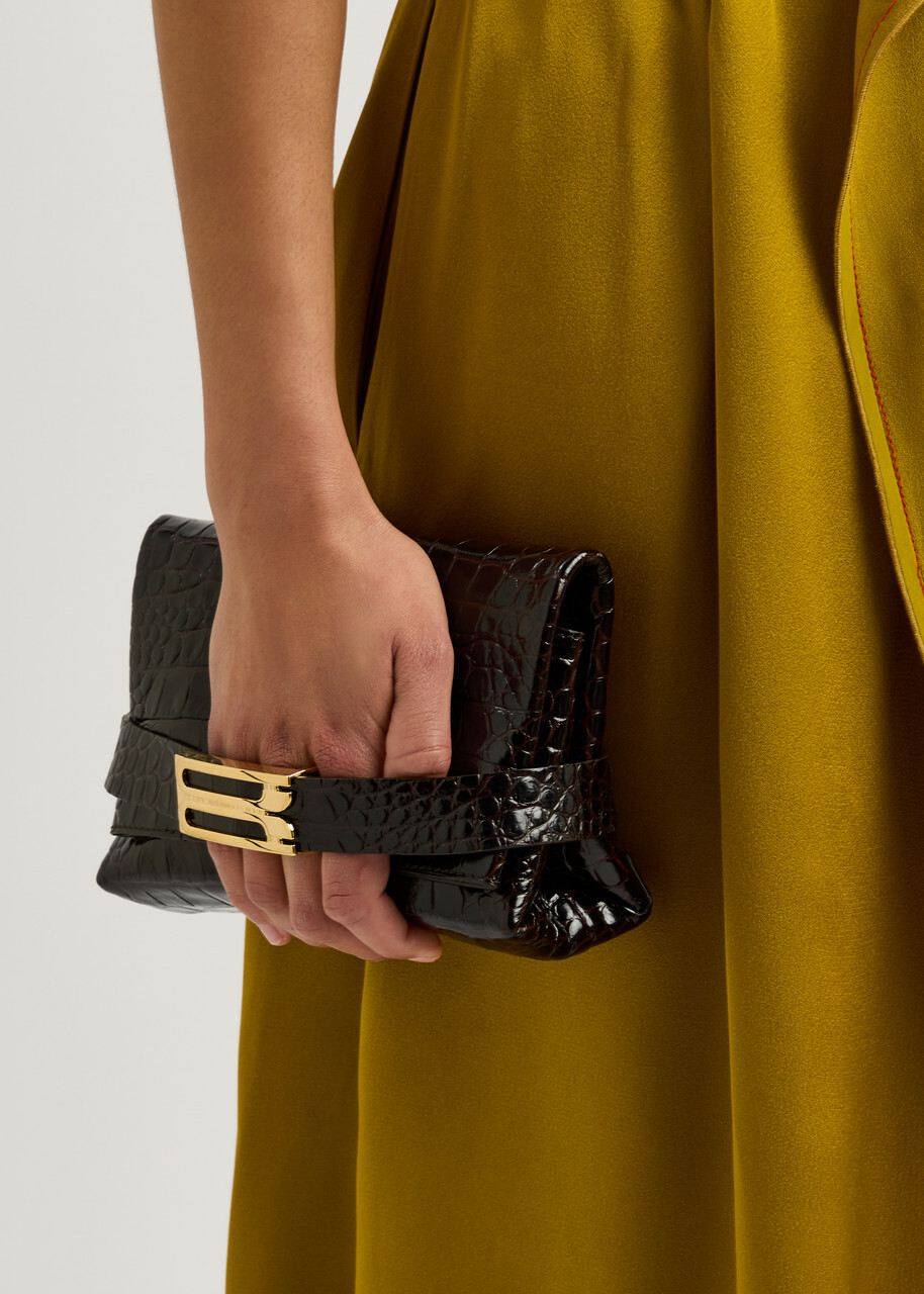 Victoria Beckham Buckle Mini Crocodile-effect Leather Pouch - Dark Brown - One Size