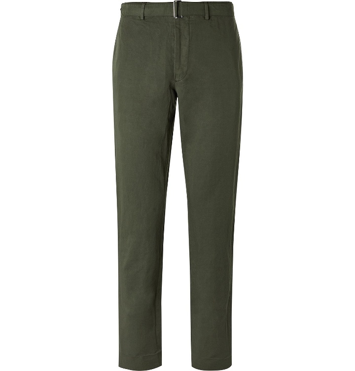 Photo: OFFICINE GÉNÉRALE - Paul Slim-Fit Belted Garment-Dyed Cotton and Linen-Blend Suit Trousers - Green