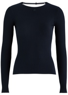 Courrèges Logo-appliquéd Ribbed-knit top Navy