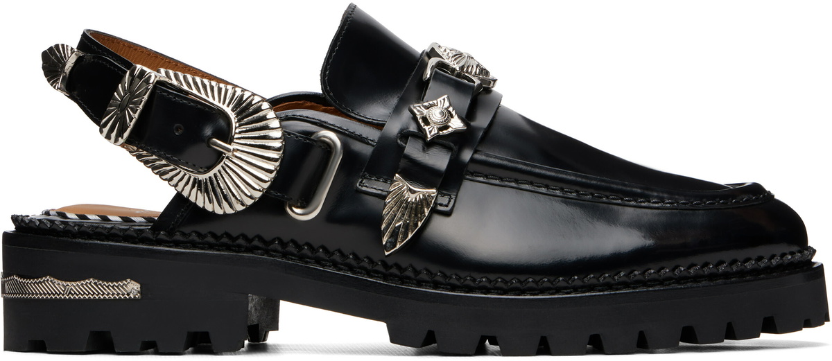 Toga Pulla Black Metal Mule Loafers