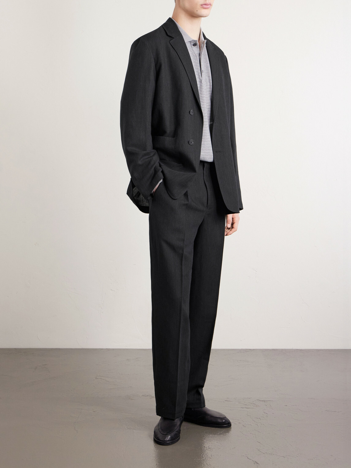 ATON - Linen and Wool-Blend Suit Jacket - Black