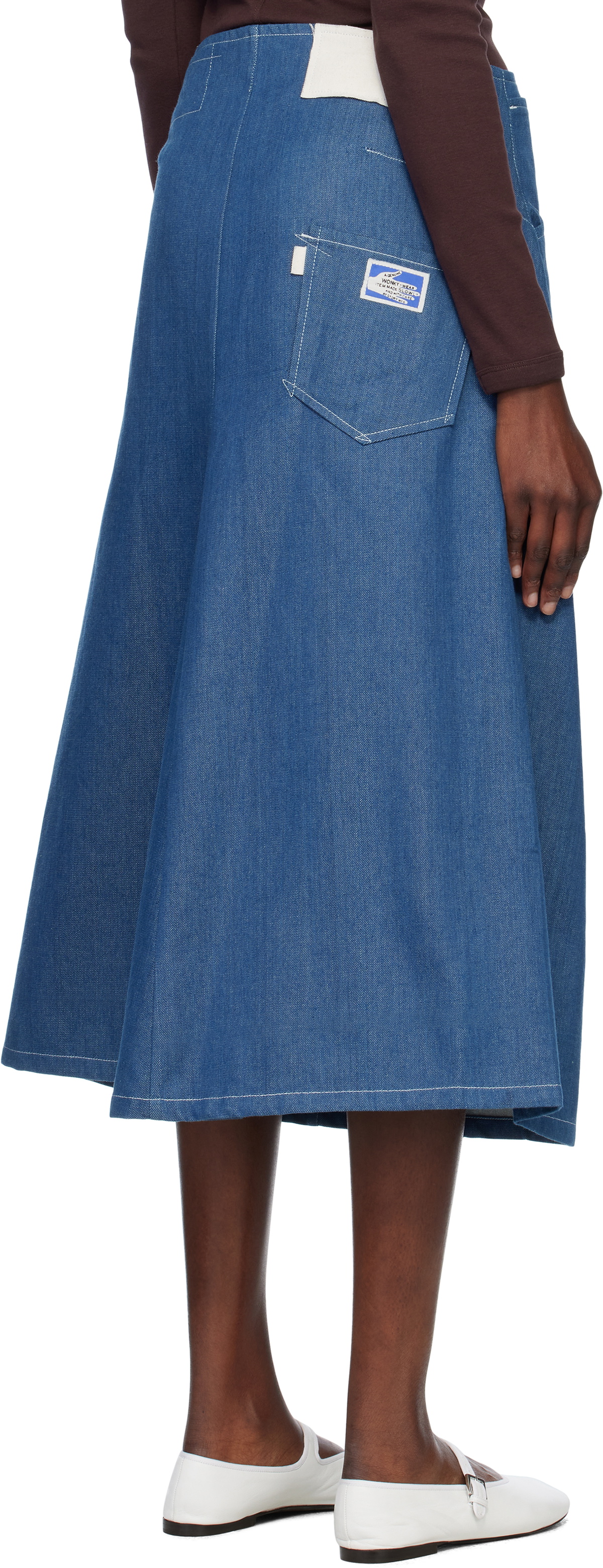 Story mfg. Blue Twisty Denim Midi Skirt