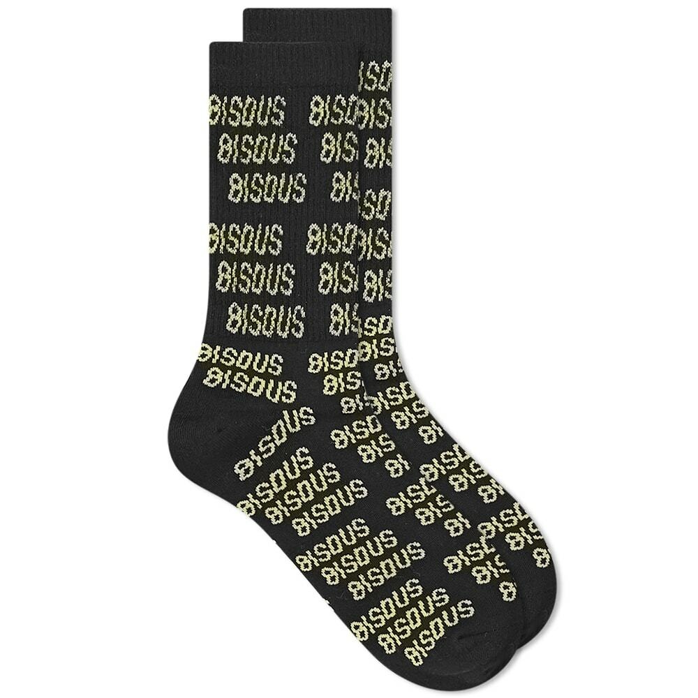 Photo: Bisous Skateboards All Over Bisous Socks in Black/Yellow
