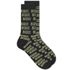 Bisous Skateboards All Over Bisous Socks in Black/Yellow