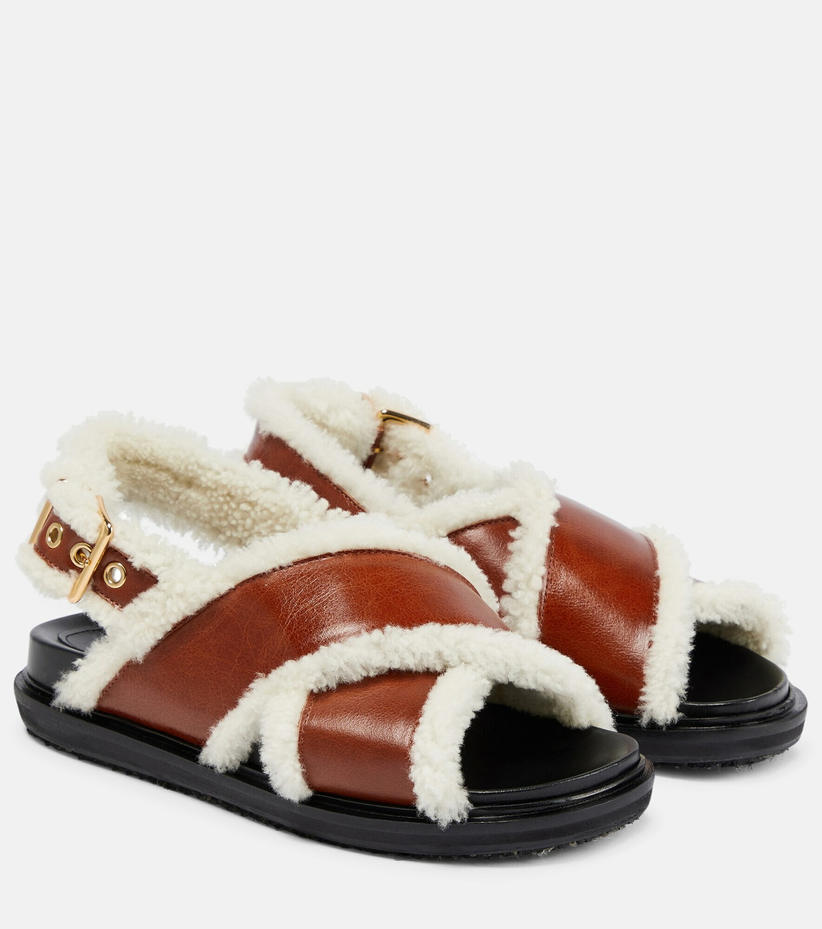 Marni - Fussbett shearling-trimmed leather sandals Marni