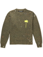 Palm Angels - Logo-Print Paint-Splattered Cashmere and Wool-Blend Sweater - Green