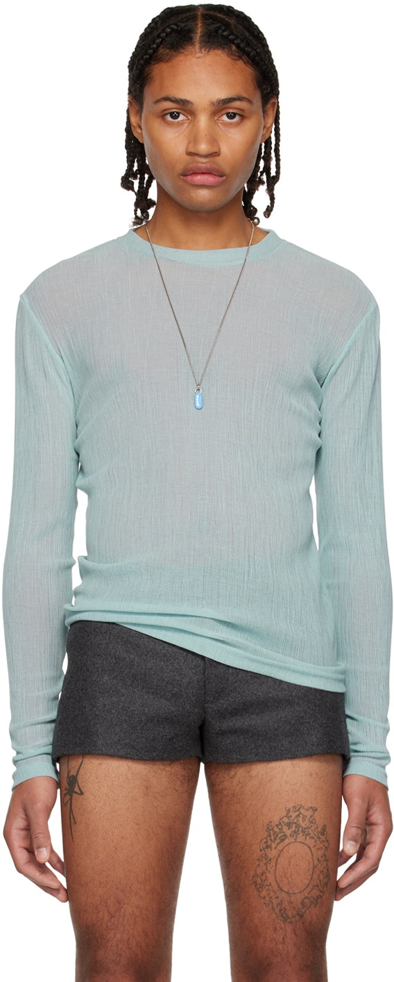 K.NGSLEY Blue Uncut Crinkle T-Shirt