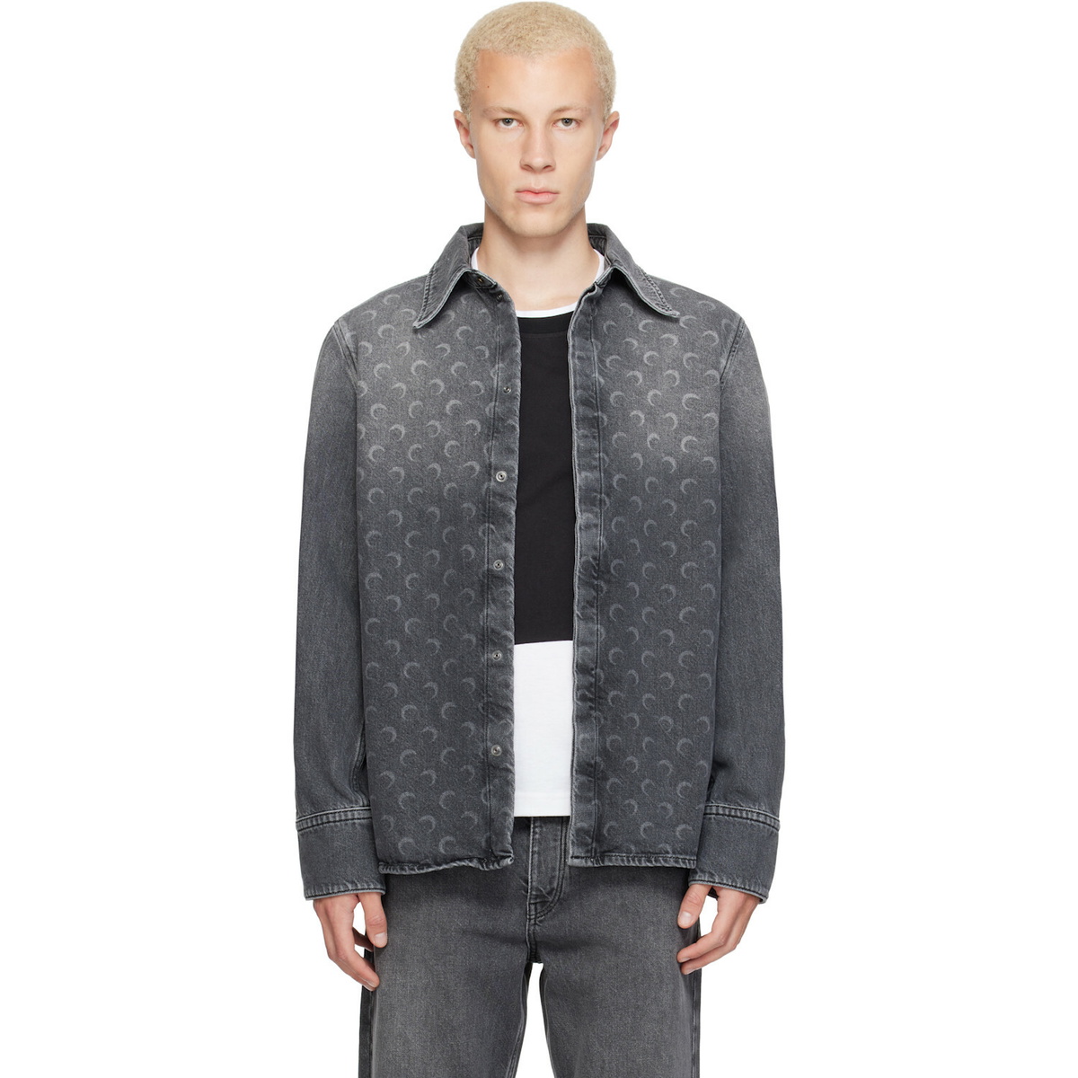 Marine Serre Gray Moon Laser Wash LS Denim Shirt