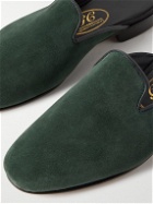 George Cleverley - Leather-Trimmed Suede Backless Loafers - Green