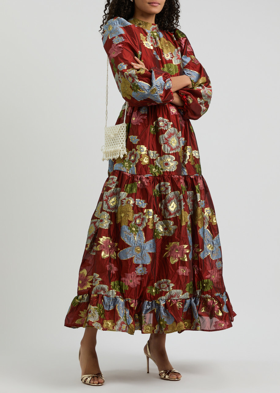 Sister Jane Ruby Floral Brocade Maxi Dress Red Sister Jane