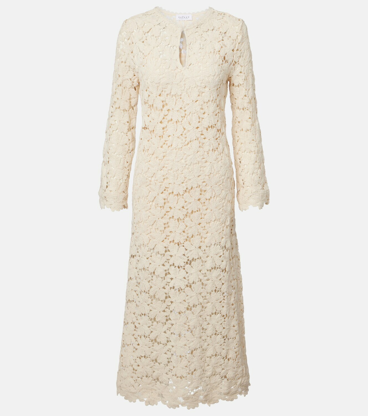 Velvet Jovie cotton-blend guipure lace midi dress