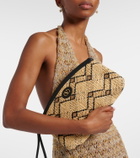 Valentino Garavani VLogo Small leather-trimmed raffia pouch