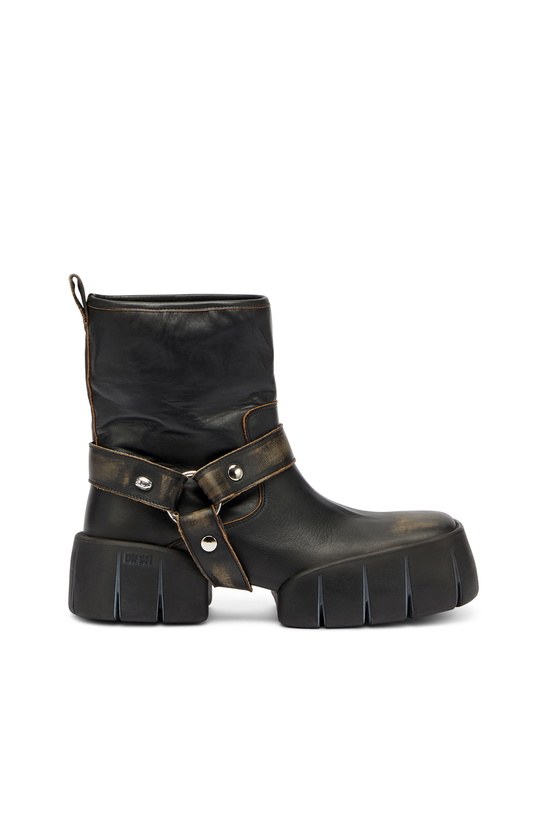 Photo: Diesel D-Tex - Biker boots in distressed leather - Boots Mens in Brown