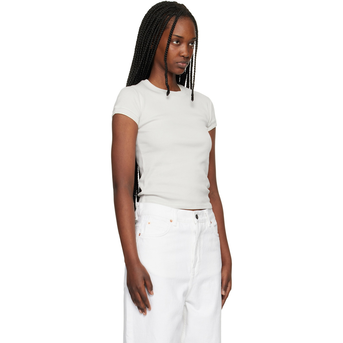 Maison Kitsuné Gray Contrasted Rib Fitted T-shirt