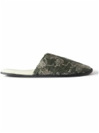 Desmond & Dempsey - Wool Fleee Lines Quilted Printed Cotton Slippers - Green