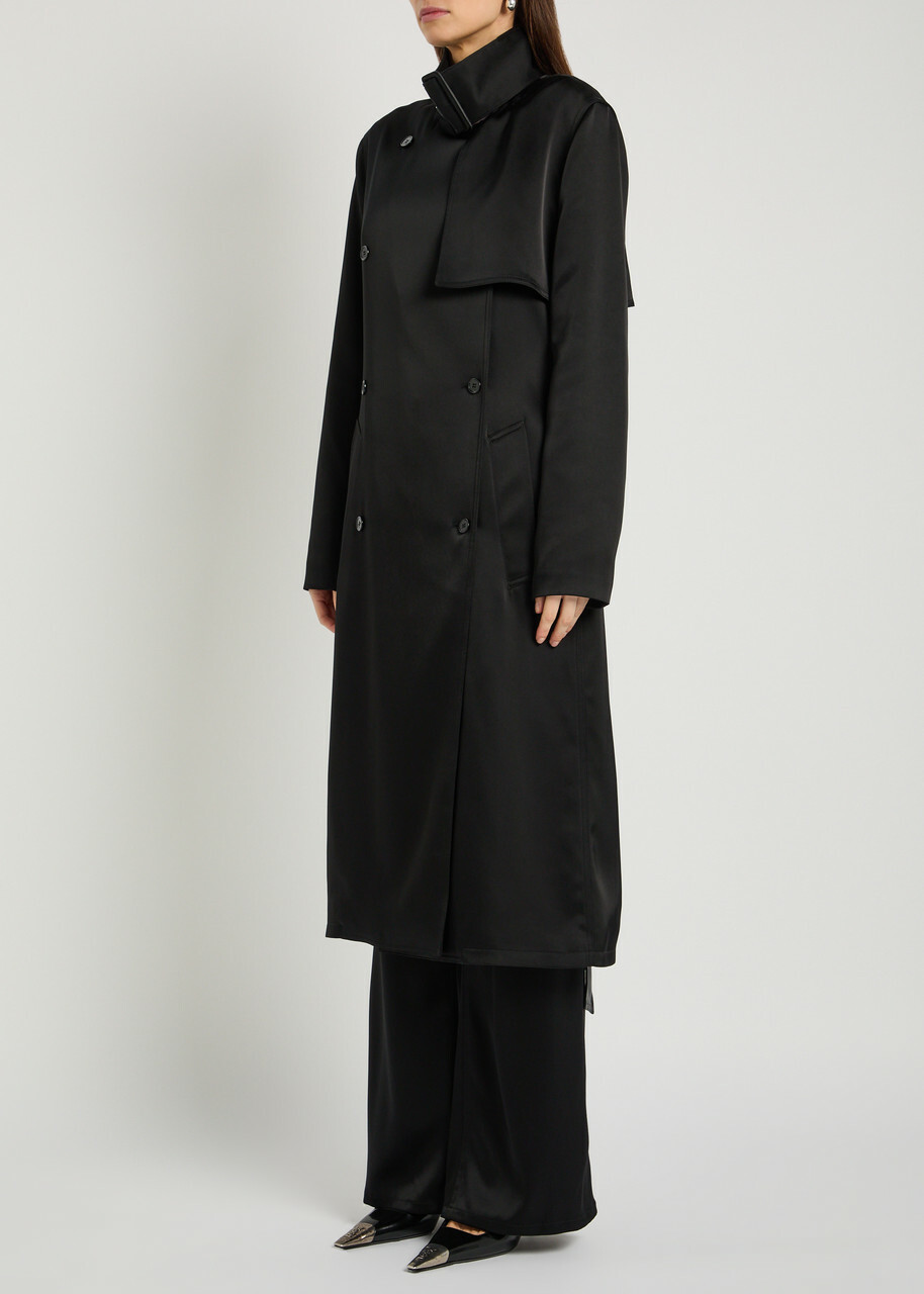 Courrèges Double-breasted Satin Trench Coat Black