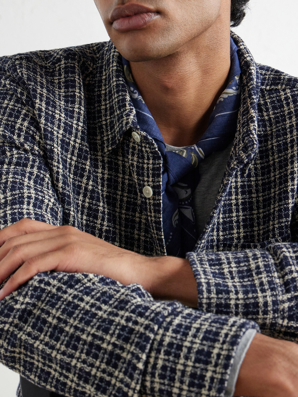 Corridor - Reverse Checked Cotton-Tweed Shirt - Blue