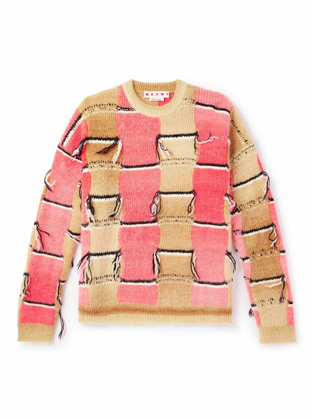 Photo: Marni - Distressed Striped Dégradé Intarsia-Knit Sweater - Brown