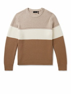 Theory - Lamar Striped Ribbed Wool-Blend Sweater - Brown