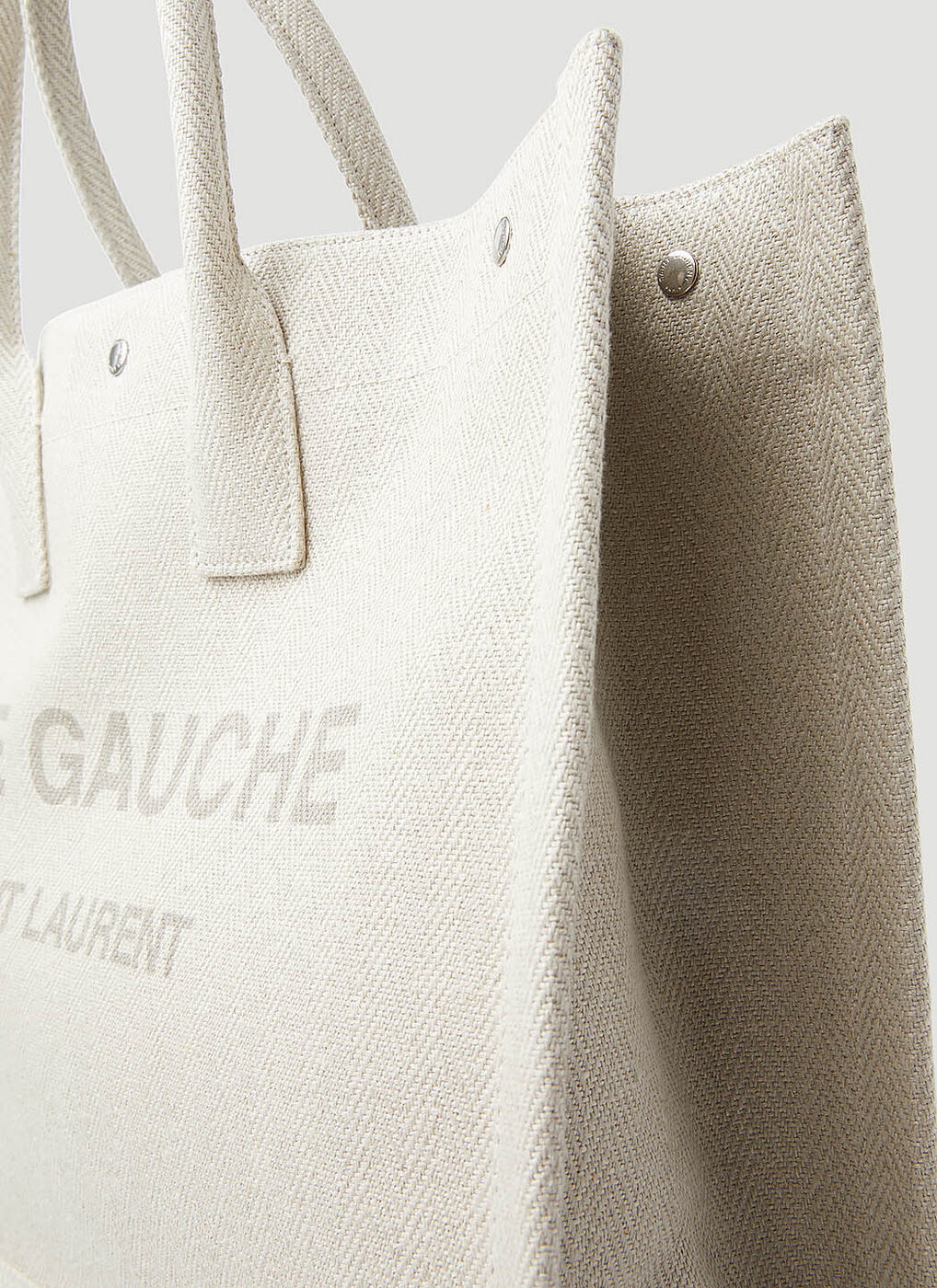 SAINT LAURENT Linen Calfskin Rive Gauche Tote Beige Sea Salt