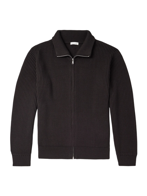 Photo: Kaptain Sunshine - Ribbed Wool Zip-Up Cardigan - Brown