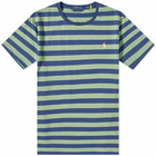 Polo Ralph Lauren Men's Broad Stripe T-Shirt in Outback Green/Light Navy