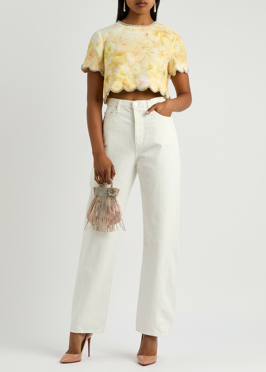 Zimmermann Crush Floral-print Embellished Linen top Multi