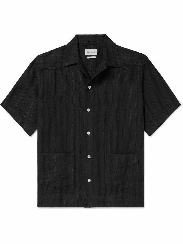 Photo: Oliver Spencer - Camp-Collar Embroidered Linen Shirt - Black