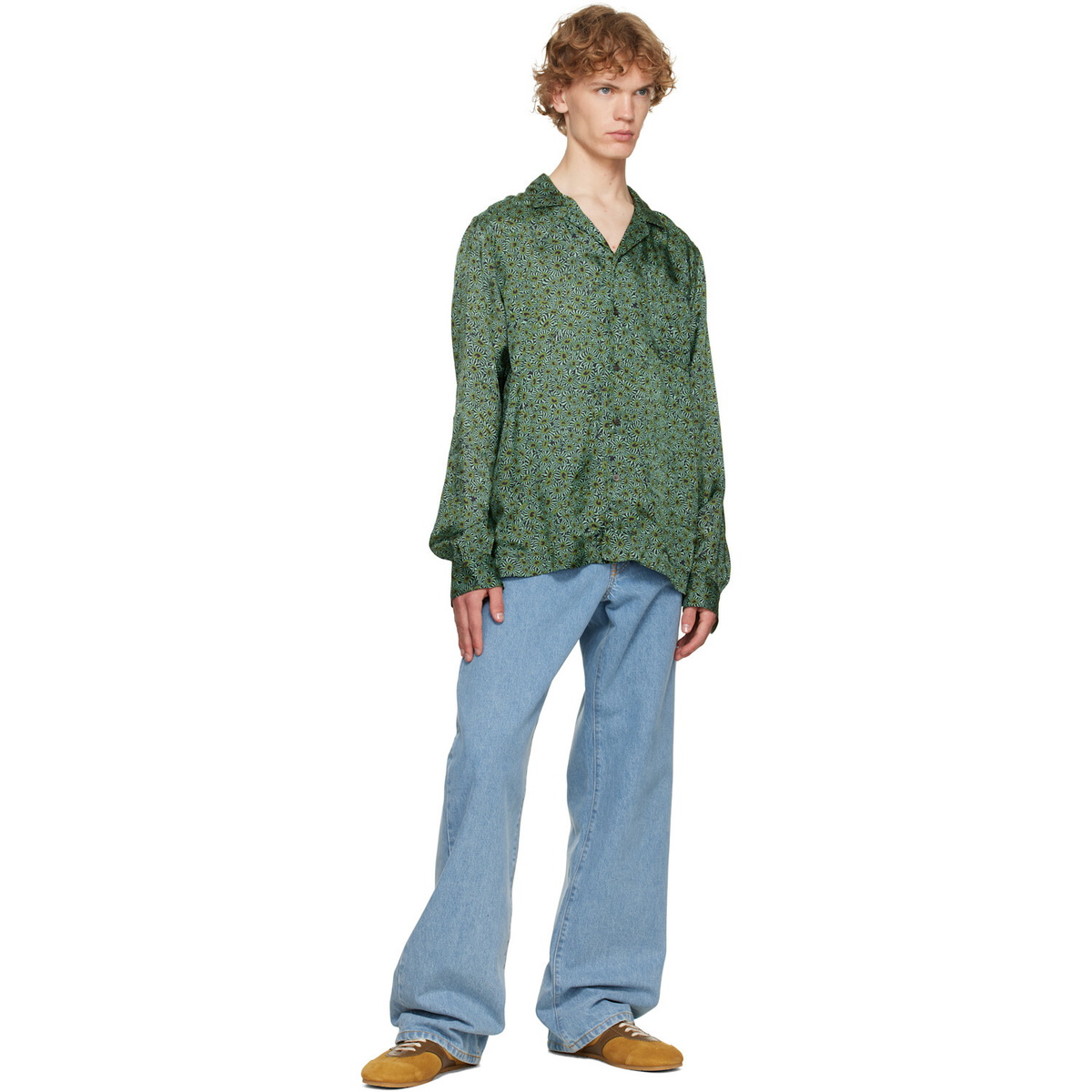Dries Van Noten Green Viscose Twill Shirt