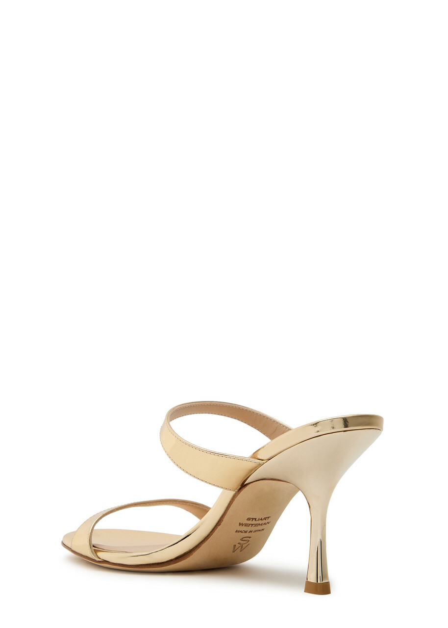 Stuart Weitzman Nudist 85 Metallic Leather Mules Gold