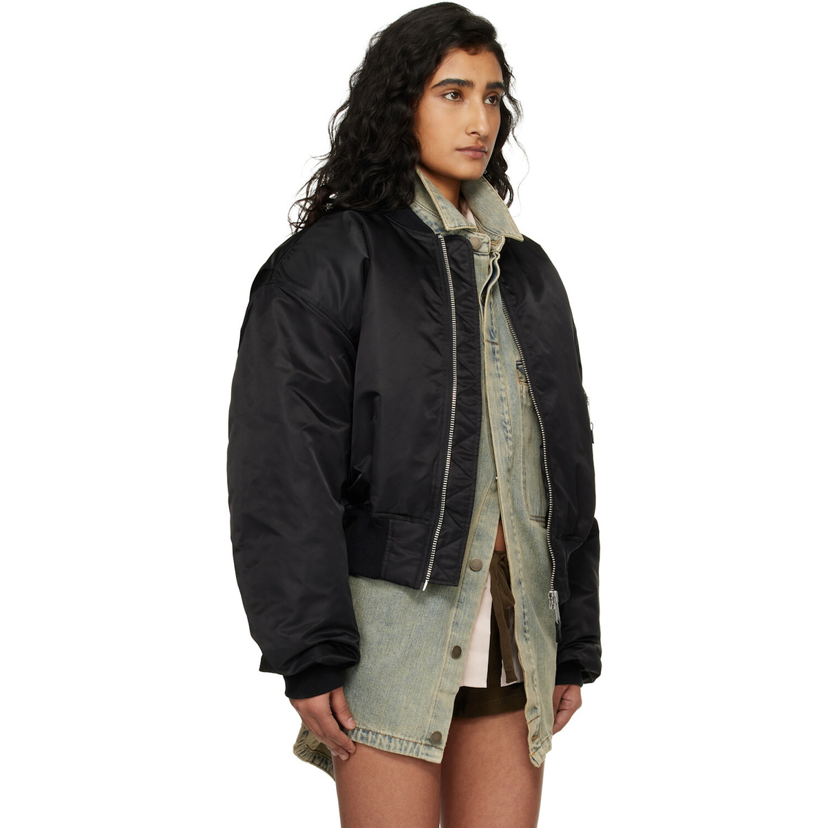 Entire Studios Black Cropped Broad Bomber Jacket