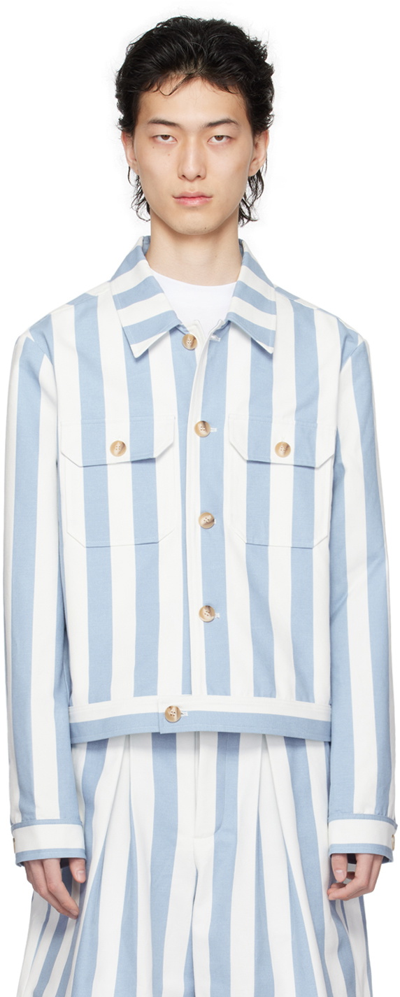 King & Tuckfield Blue & White Collared Bomber Jacket