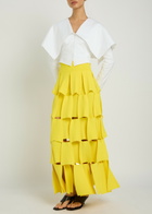 A.W.A.K.E Mode Panelled Trapeze Knit Midi Skirt Yellow