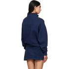 Sporty & Rich Navy NY Crest Embroidered Quarter Zip Sweatshirt