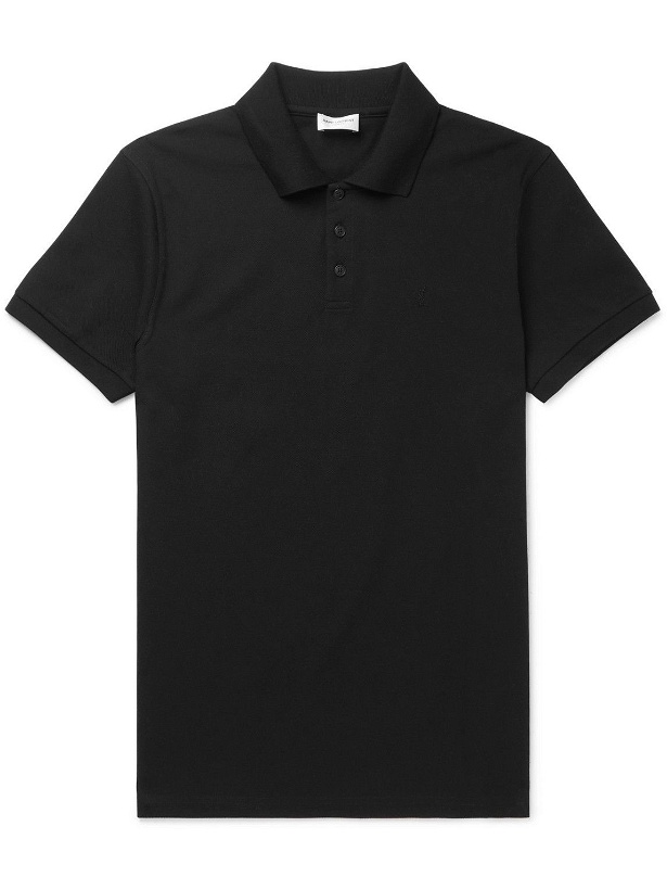 Photo: SAINT LAURENT - Logo-Embroidered Cotton-Piqué Polo Shirt - Black