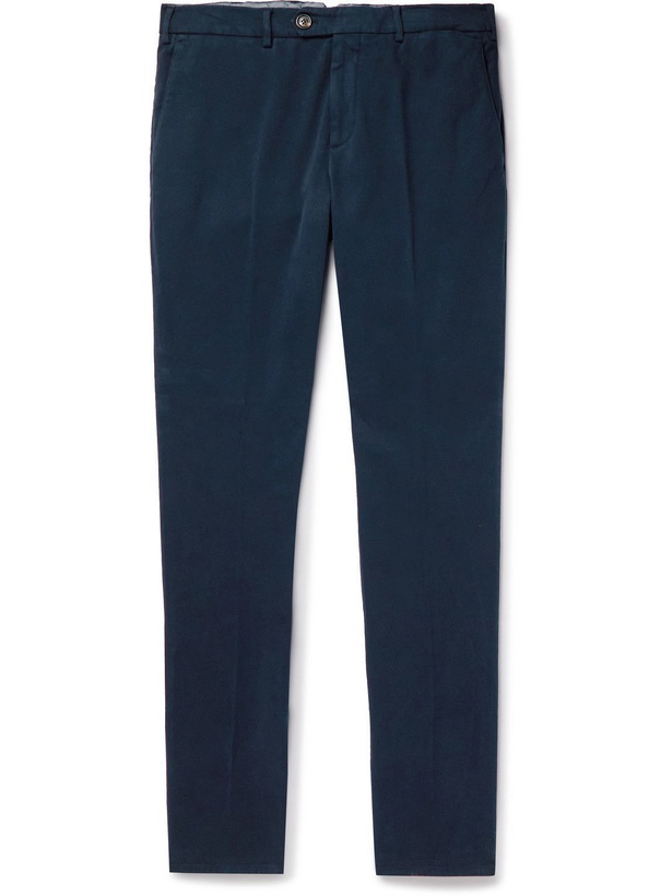 Photo: Brunello Cucinelli - Straight-Leg Stretch-Cotton Twill Trousers - Blue