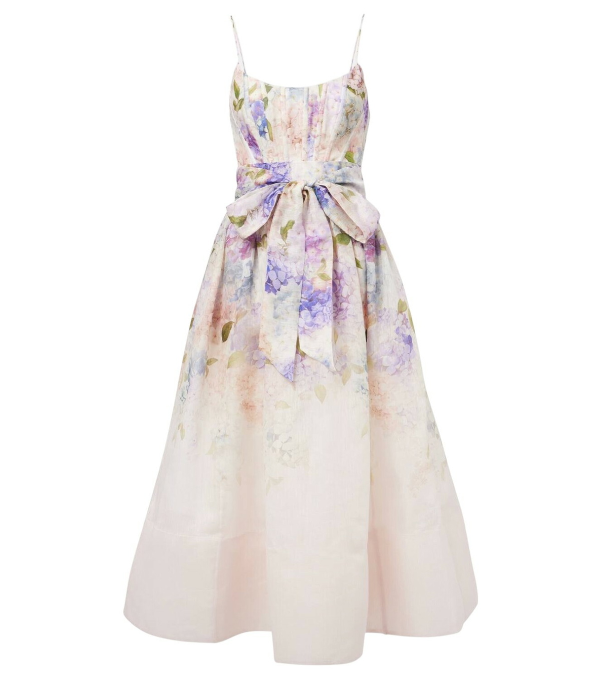 ZIMMERMANN Natura Printed Linen Midi Corset Dress Zimmermann