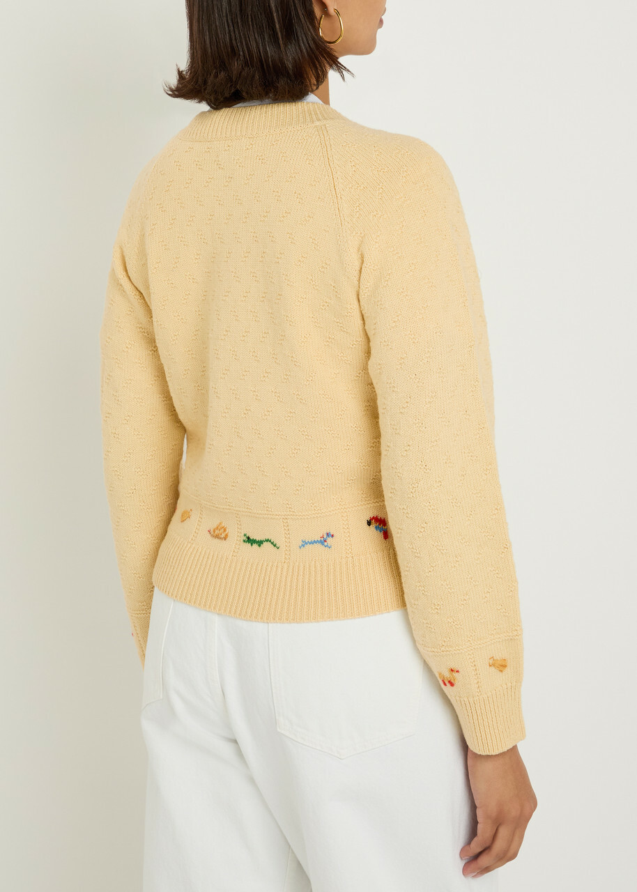 Bode Zoologist Embroidered Merino Wool-blend Cardigan Cream