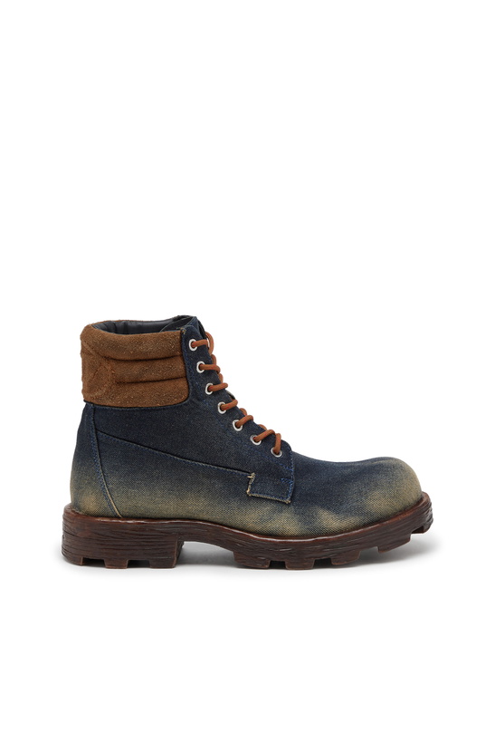 Photo: Diesel D-Hammer-Combat boots in denim and suede - Boots Mens in Blue