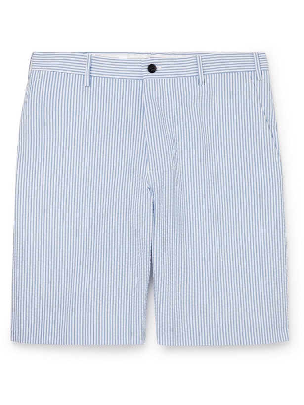 Photo: ANDERSON & SHEPPARD - Wide-Leg Striped Cotton-Seersucker Shorts - Blue