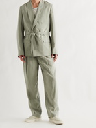 LEMAIRE - Shawl-Collar Belted Double-Breasted Virgin Wool-Blend Suit Jacket - Green - M