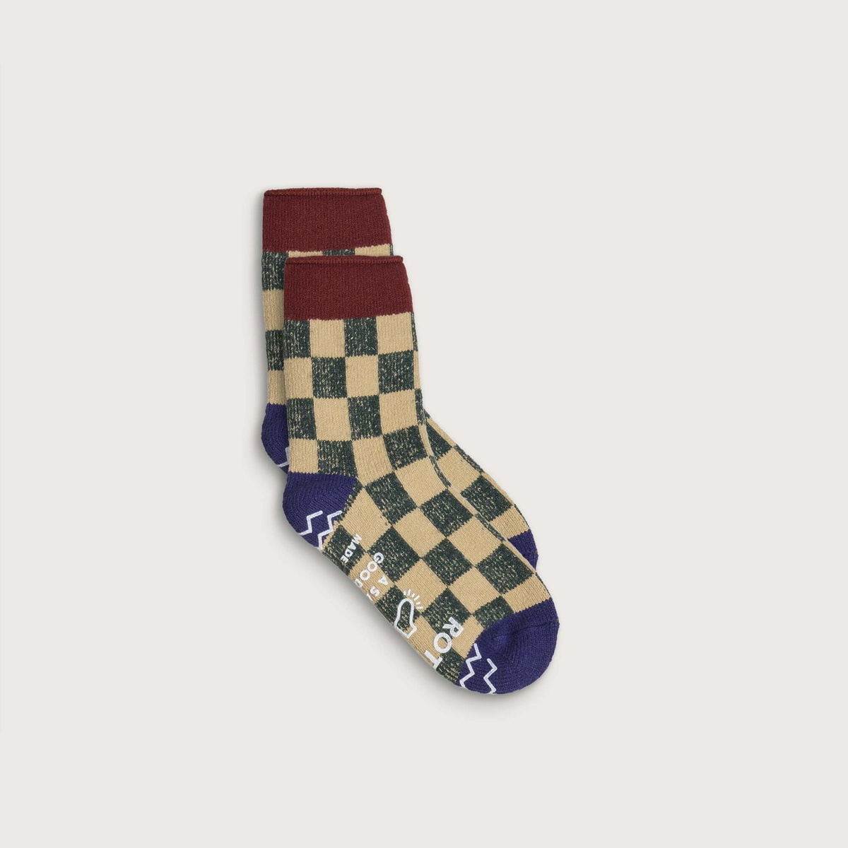 RoToTo Checkerboard Room Sock in Maroon/Navy Blue
