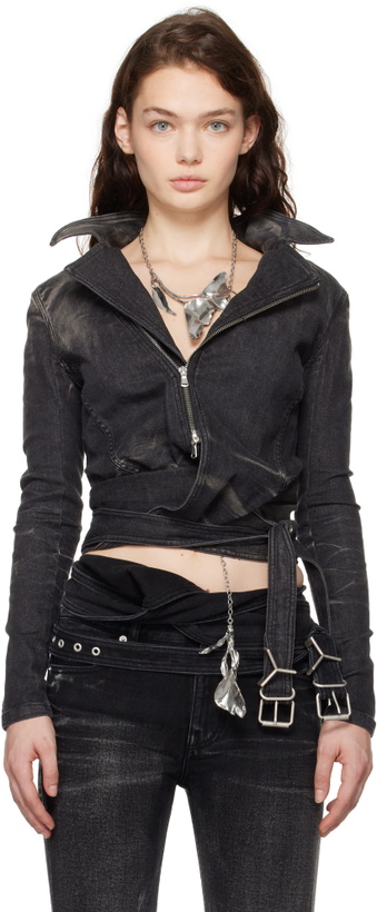 Photo: Y/Project Black Wrap Fitted Denim Jacket
