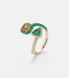 Kamyen 18kt gold ring with diamonds and emeralds